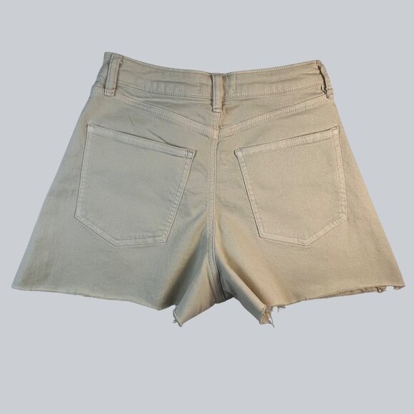 WeworeWhat High-Waisted Beige Denim Shorts Frayed Hem Slit Detail Sz 25 - Picture 6 of 8